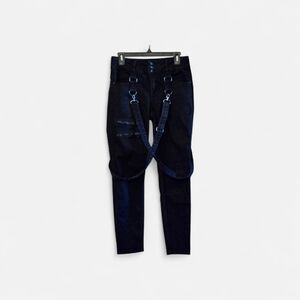 HT Denim‎ Hot Topic Jeans Women Jr 9 Black High Rise Super Skinny Harness D-Ring